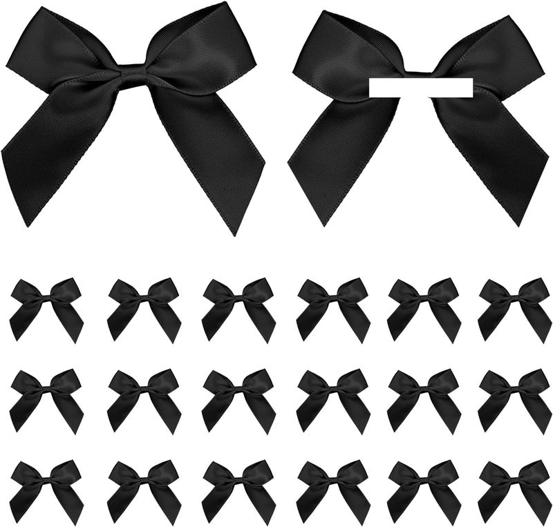 Sokfone Black Satin Ribbon Bows 2" Self Adhesive Satin Bows Gift Wrapping Premade Ribbon Bows with Double-Sided Tape for Making Crafts Birthday Party Wedding Valentines Decorations - 50Pcs - Image 1